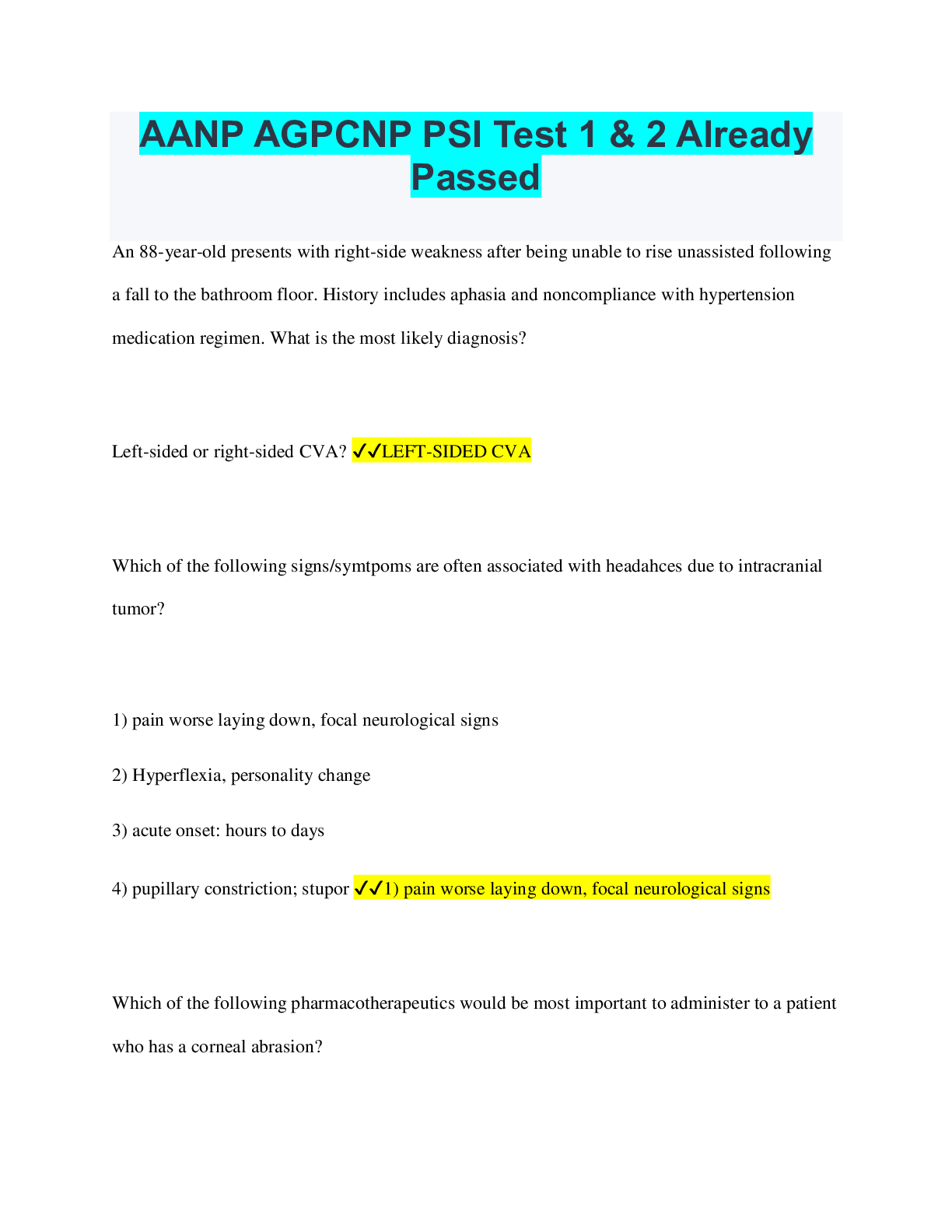 Recommended document preview for AANP AGPCNP PSI Test 1 & 2 Already Passed